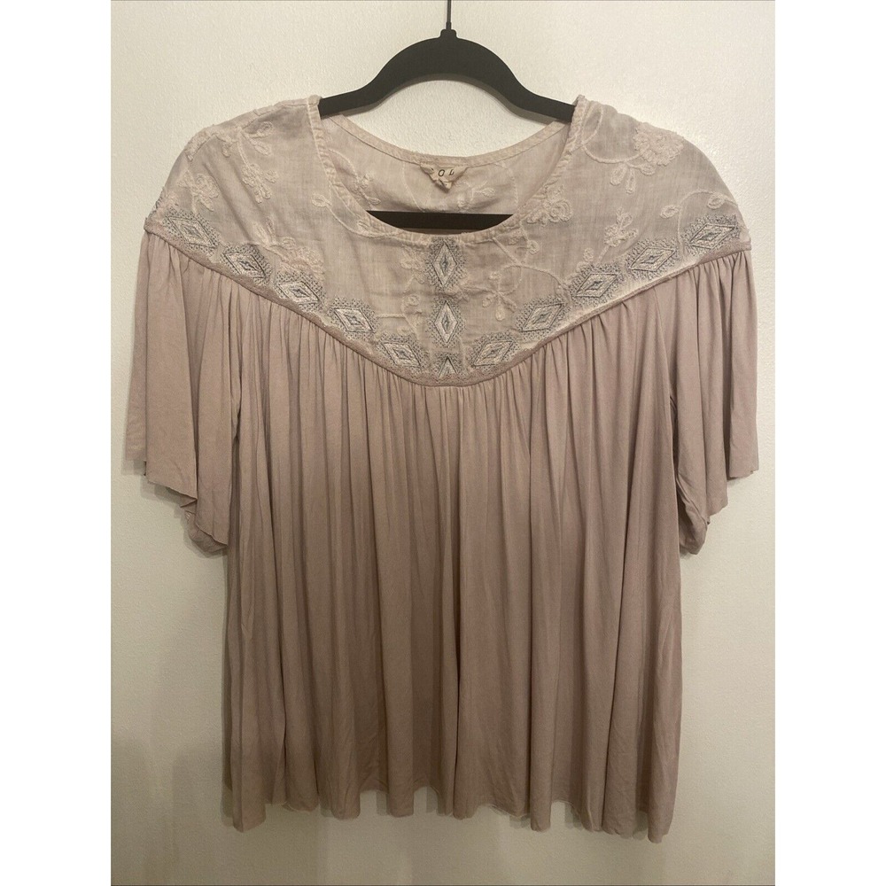 Anthropologie Pol Pale Pink Embroidered Top‎ Size Medium M